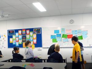 kids back at school in modular classroom